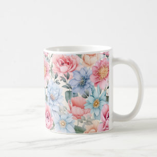 Blauw en roze bloemmotief koffiemok