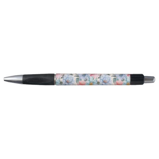 Blauw en roze bloemmotief pen (Voorkant)