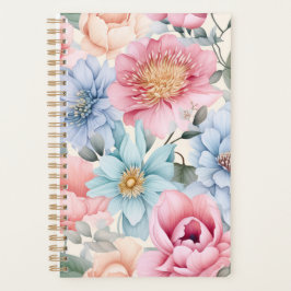 Blauw en Roze Bloemmotief Planner