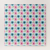 Blauw en roze bloempatroon  legpuzzel (Horizontaal)
