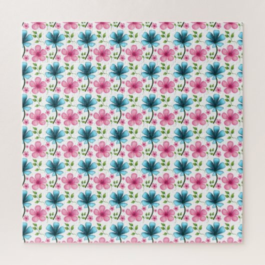 Blauw en roze bloempatroon  legpuzzel (Verticaal)