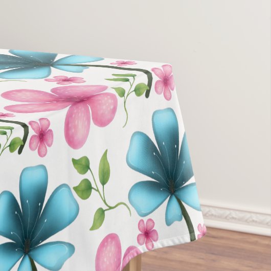 Blauw en roze bloempatroon tafelkleed (Voorbeeld)