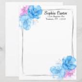 Blauw en Roze Bloemrijke Chic Briefpapier (Voorkant / Achterkant)