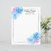 Blauw en Roze Bloemrijke Chic Briefpapier (Staand voorkant)