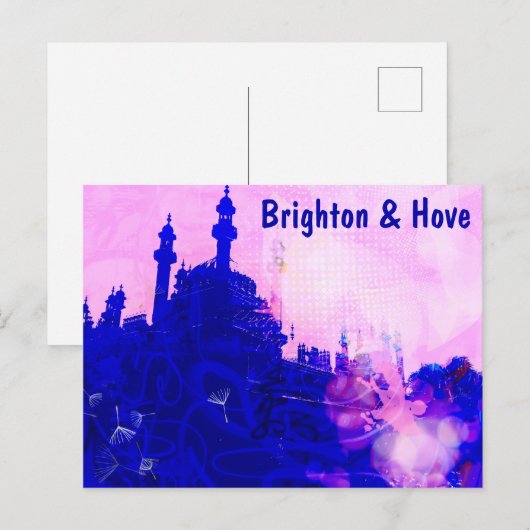 Blauw en roze Brighton Pavilion Screenprint Briefkaart (Voorkant / Achterkant)
