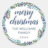 Blauw en roze bruinkerst ronde sticker (Voorkant)