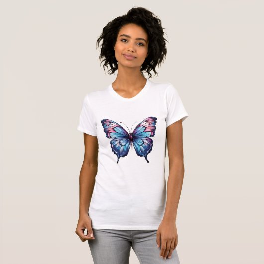 Blauw en Roze Butterly T-Shirt (Voorkant volledig)