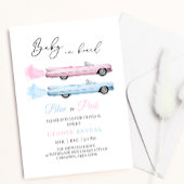 Blauw en Roze Cadillac Auto Baby Gender Reveal Kaart