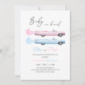 Blauw en Roze Cadillac Auto Baby Gender Reveal Kaart (Voorkant)