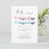 Blauw en Roze Cadillac Auto Baby Gender Reveal Kaart (Staand voorkant)