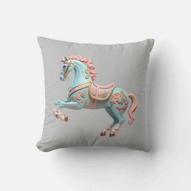 Blauw en roze carrouselpaard kussen (Voorkant)