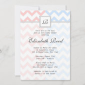 Blauw en roze Chevron Monogrammed Twins Baby showe Kaart (Voorkant)