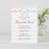 Blauw en roze Chevron Monogrammed Twins Baby showe Kaart (Staand voorkant)