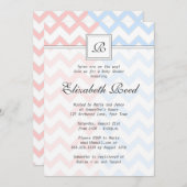 Blauw en roze Chevron Monogrammed Twins Baby showe Kaart (Voorkant / Achterkant)