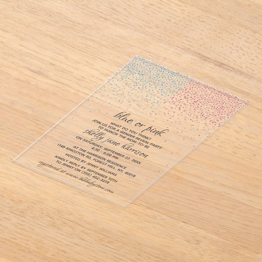 Blauw en roze Confetti Acryl Uitnodigingen (Laagn)