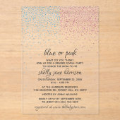 Blauw en roze Confetti Acryl Uitnodigingen (Voorkant)