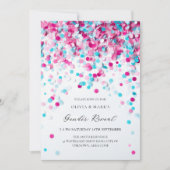 Blauw en Roze Confetti Baby Gender Reveal Party Kaart (Voorkant)