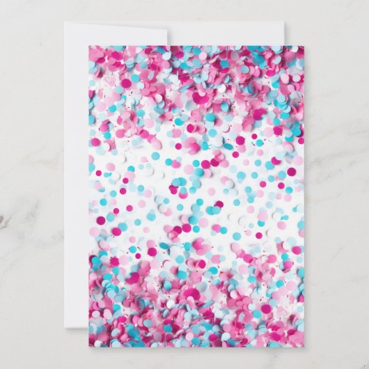 Blauw en Roze Confetti Baby Gender Reveal Party Kaart (Achterkant)