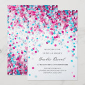 Blauw en Roze Confetti Baby Gender Reveal Party Kaart (Voorkant / Achterkant)