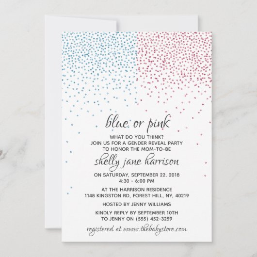 Blauw en roze Confetti Kaart (Voorkant)