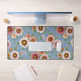 Blauw en roze Daisy Floral botanische afdrukken Bureaumat