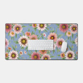 Blauw en roze Daisy Floral botanische afdrukken Bureaumat (Keyboard & Muis)