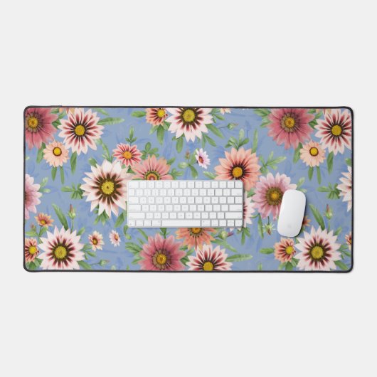 Blauw en roze Daisy Floral botanische afdrukken Bureaumat (Keyboard & Muis)