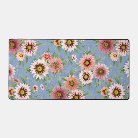 Blauw en roze Daisy Floral botanische afdrukken Bureaumat (Voorkant)