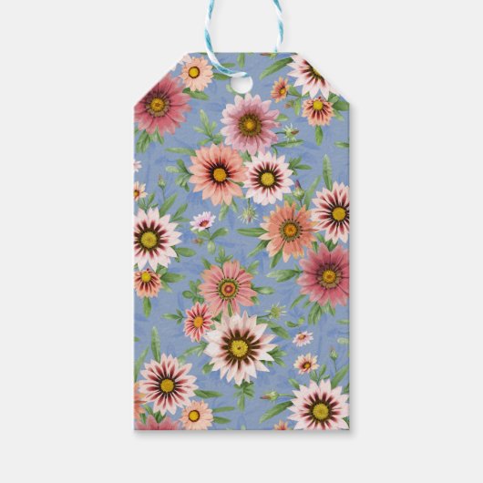 Blauw en roze Daisy Floral Cadeaulabel (Voorkant)