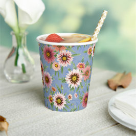 Blauw en Roze Daisy Floral Design Papieren Bekers