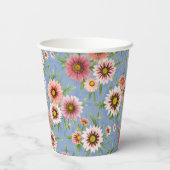 Blauw en Roze Daisy Floral Design Papieren Bekers (Achterkant)