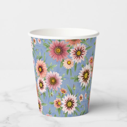 Blauw en Roze Daisy Floral Design Papieren Bekers (Achterkant)