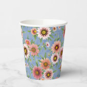 Blauw en Roze Daisy Floral Design Papieren Bekers (Links)
