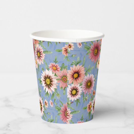 Blauw en Roze Daisy Floral Design Papieren Bekers (Rechts)