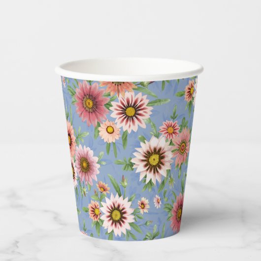 Blauw en Roze Daisy Floral Design Papieren Bekers (Voorkant)