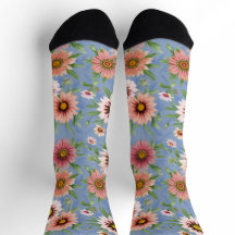  Blauw en Roze Daisy Floral Print