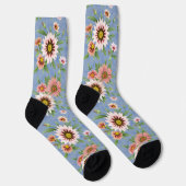  Blauw en Roze Daisy Floral Print Sokken (Rechts)