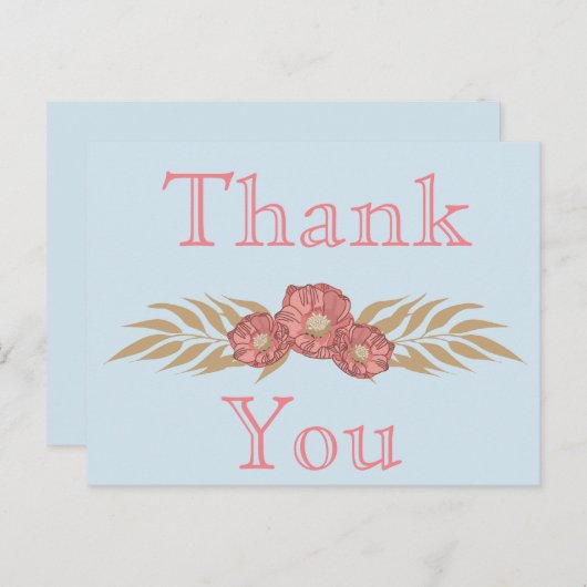 Blauw en roze dank u briefkaart (Voorkant / Achterkant)