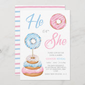 Blauw en roze Donut Doughnuts Baby Gender onthulli Kaart (Voorkant / Achterkant)