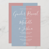 Blauw en roze elegante script geslacht onthulling  kaart (Voorkant / Achterkant)