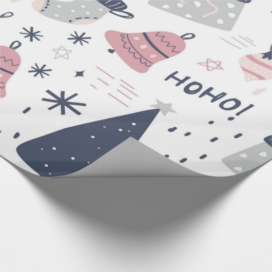 Blauw en roze en grijs Kerstmis Cadeaupapier (Hoek)