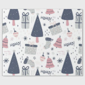 Blauw en roze en grijs Kerstmis Cadeaupapier (Vlak)