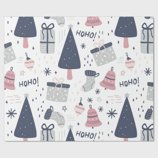 Blauw en roze en grijs Kerstmis Cadeaupapier (Vlak)