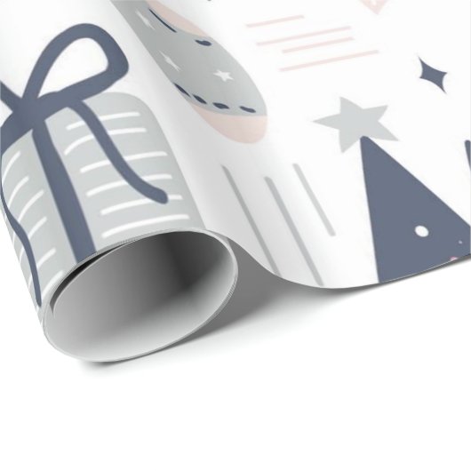 Blauw en roze en grijs Kerstmis Cadeaupapier (Rol Hoek)