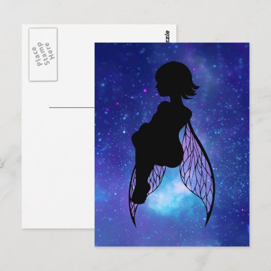 Blauw en Roze Fairy Silhouet Briefkaart (Voorkant / Achterkant)