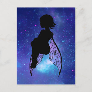 Blauw en Roze Fairy Silhouet Briefkaart