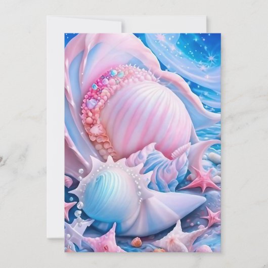 Blauw en Roze Fantasy Beach Feestdagenkaart (Voorkant)