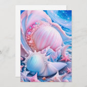 Blauw en Roze Fantasy Beach Feestdagenkaart (Voorkant / Achterkant)