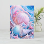 Blauw en Roze Fantasy Beach Feestdagenkaart (Staand voorkant)