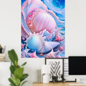 Blauw en Roze Fantasy Beach Poster (Thuiskantoor)